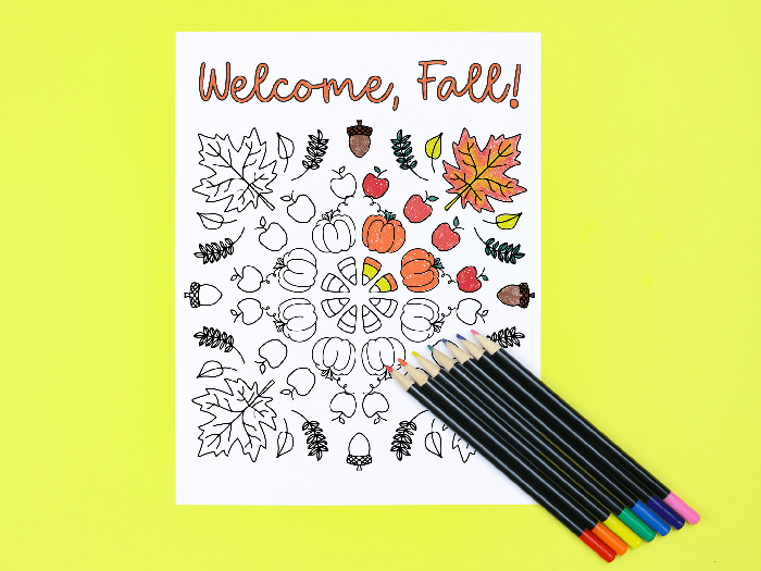 Free Fall Color by Number: Fall Leaves Printable Coloring Page